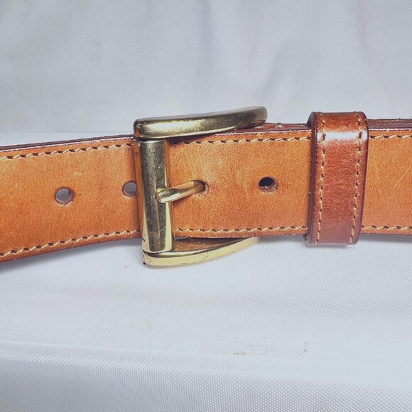 Coach Men's #3879 Leather Belt-Size 42-Tan/Green Mix-Gold Buckle-Classy-Netral - Picture 11 of 12